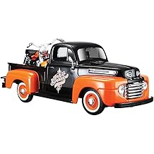 Maisto 1948 Ford F-1 Pickup Truck with 1958 Harley Davidson FLH Duo Glide Motorcycle Orange and Black 1/24 Diecast Models
