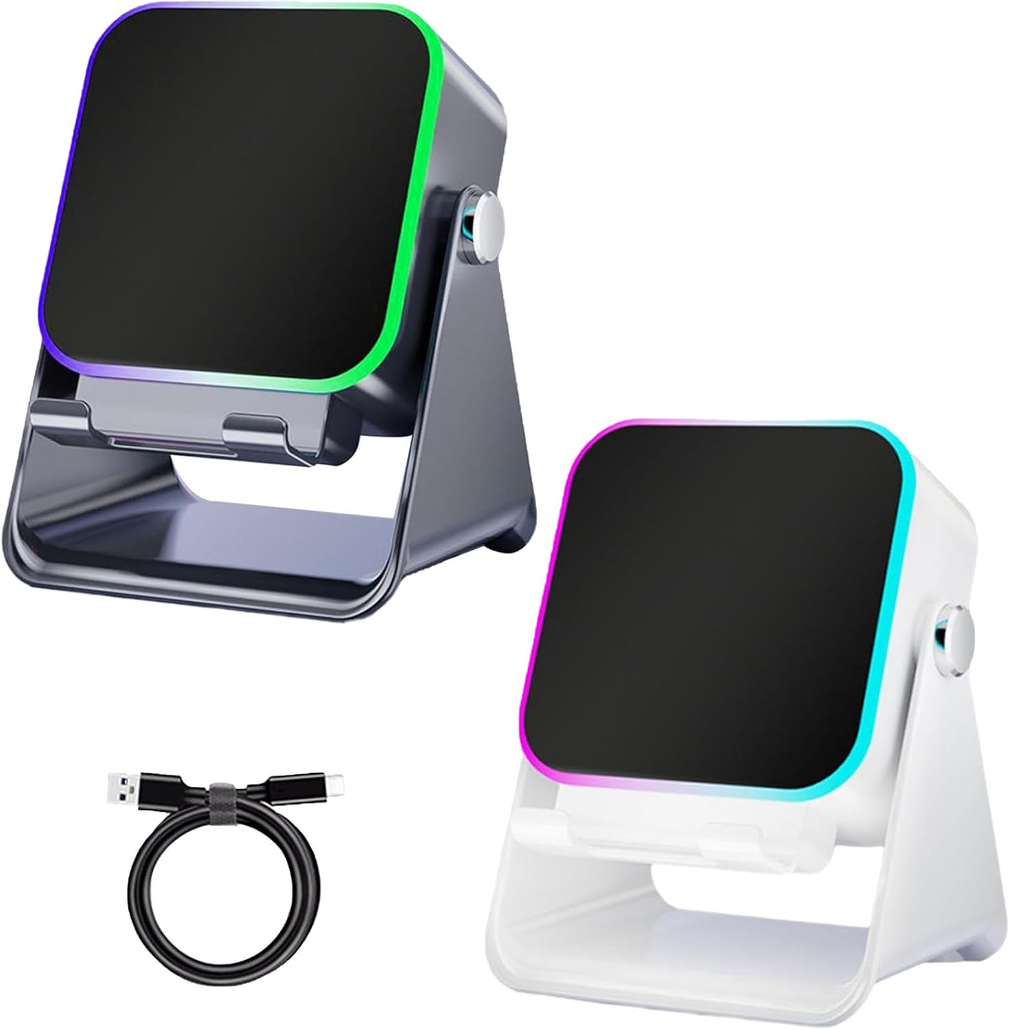 Wireless Induction Audio Speaker Stand, 5 in1 Bluetooth Speaker Phone Stand, with Colorful Lights and 3500mAh Battery, Bluetooth Speaker, Sleek Design for Home & Office Use (White+Black)