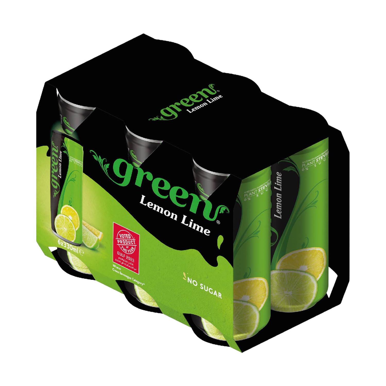 Green Lemon Lime - Low Calorie Soft Drinks - Sparkling Lemon Lime Flavour - No Added Sugar, Sweetened with Stevia, No Aspartame - Alternative Fizzy Drink - Bulk Pack 24 Cans x 330ml