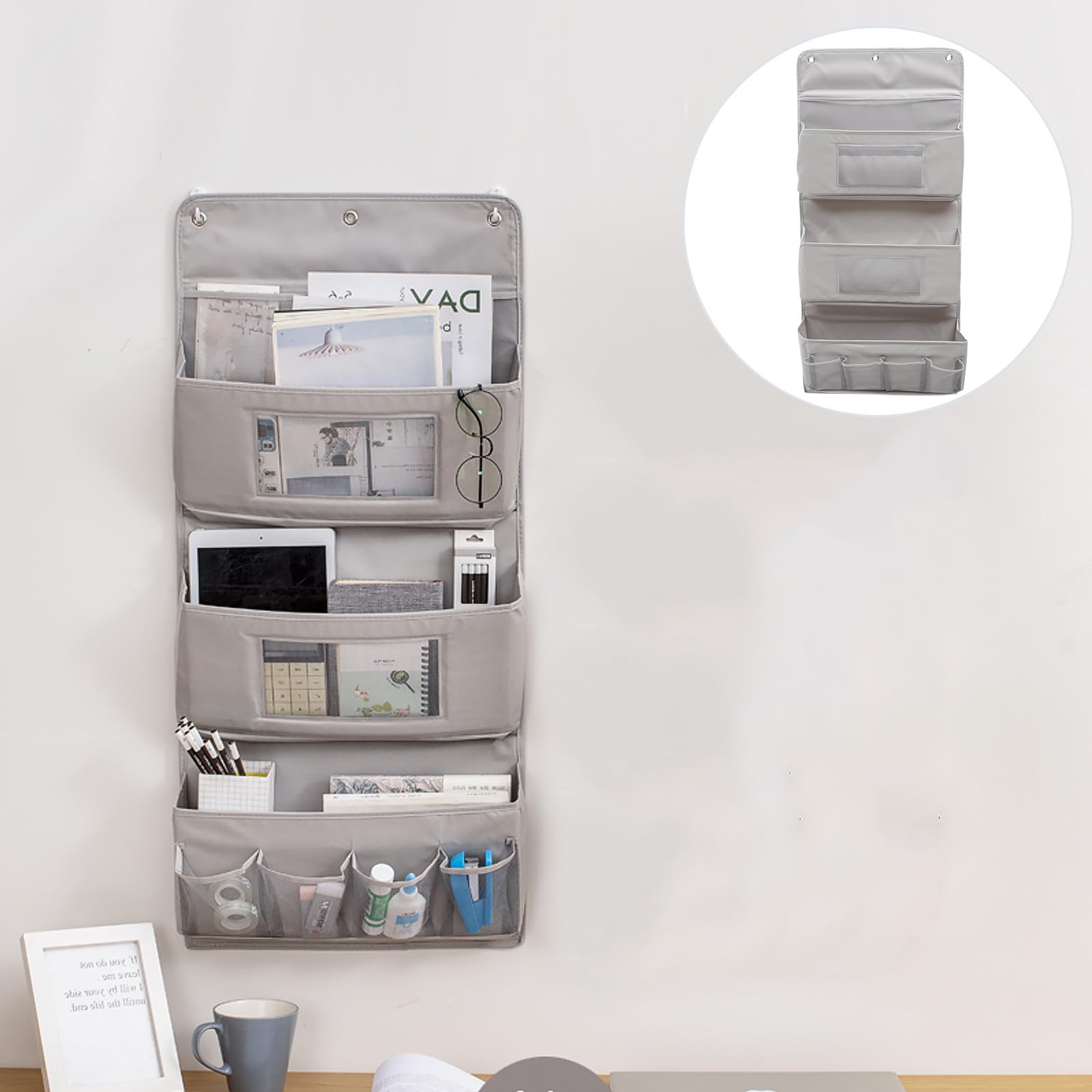 Healeved Bolsa de Almacenamiento Colgante para Armario y Pared Organizador de 3 Capas en Tela Gris Bolsa para Colgar en Puerta Adecuado para Orden en Dormitorio y Sala