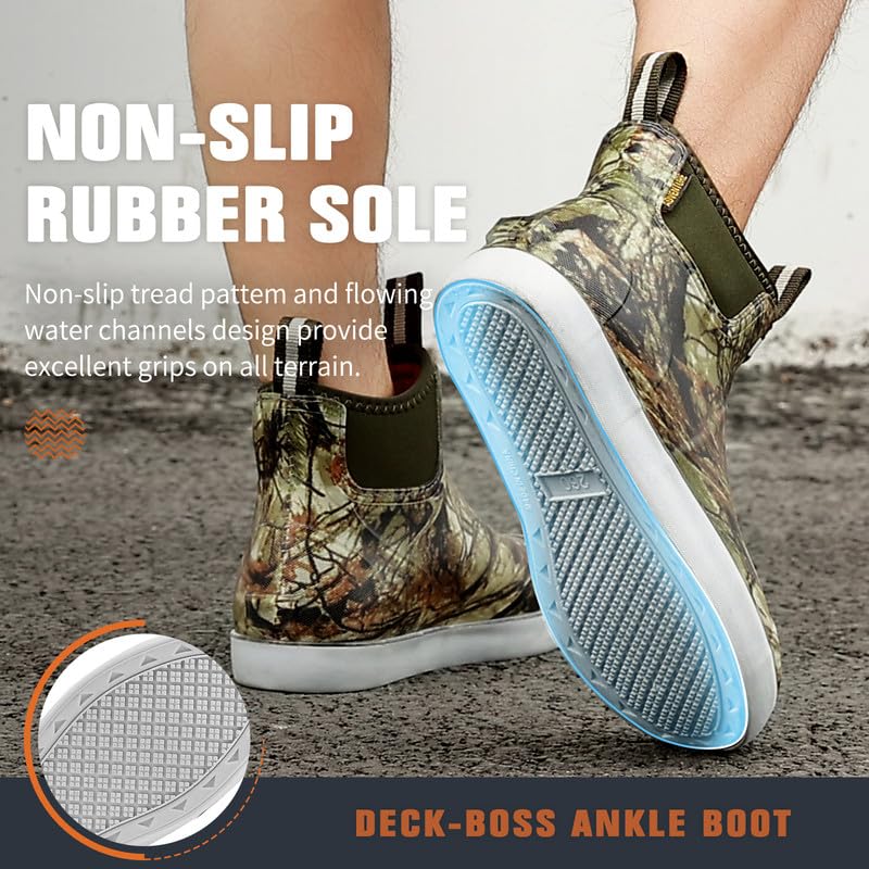 Image of Mens Deck Boots, Saltwater Fishing Booties Rubber Waterproof Ankle Rain Boots, High-performance Footwear Chelsea Boots for Gardening Fishing Boating Camping Sailing