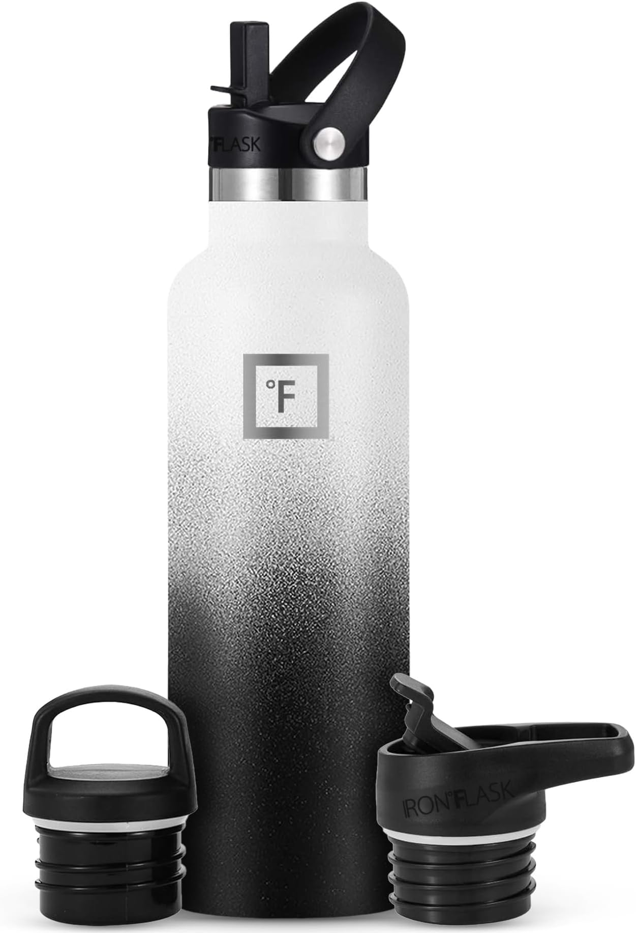 IRON °FLASK Narrow Mouth Sports Water Bottle, 3 Lids (Straw Lid), Vacuum Insulated Stainless Steel, Hot & Cold [Day & Night] [590 ml]