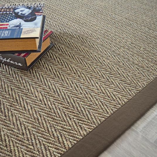 Decoweb Tapis Sisal - Nairobi Chevron - Ganse Coton Marron - 160 x 230 cm