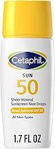 Cetaphil Sheer Mineral Liquid Sunscreen for Face, 100% Mineral UVA/UVB Filters, Zinc Oxide Broad Spectrum SPF 50 Formulated for Sensitive Skin, Unscented, 1.7 Fl Oz