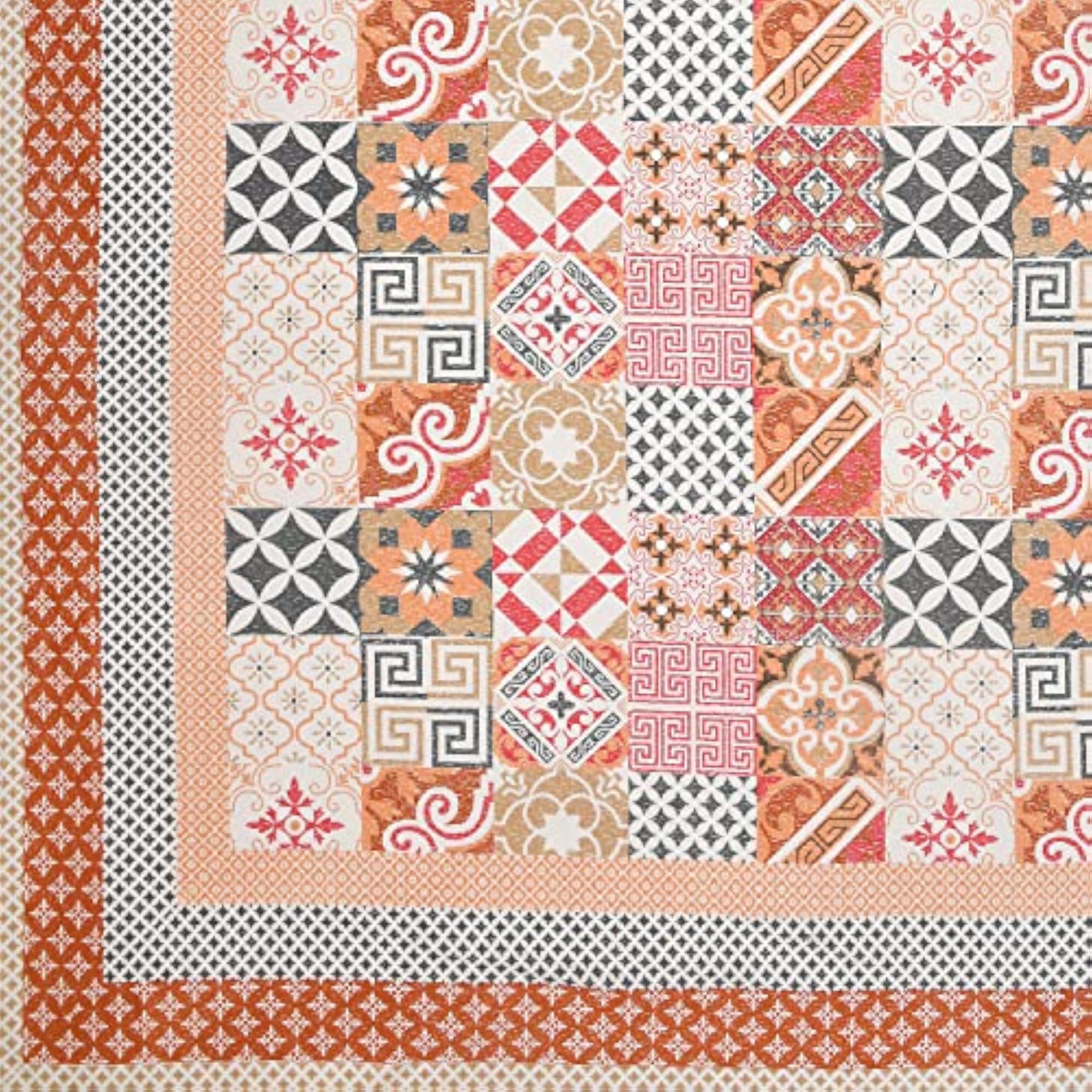 Hand Block Print Cotton King Size Bedsheet in Orange Ikat