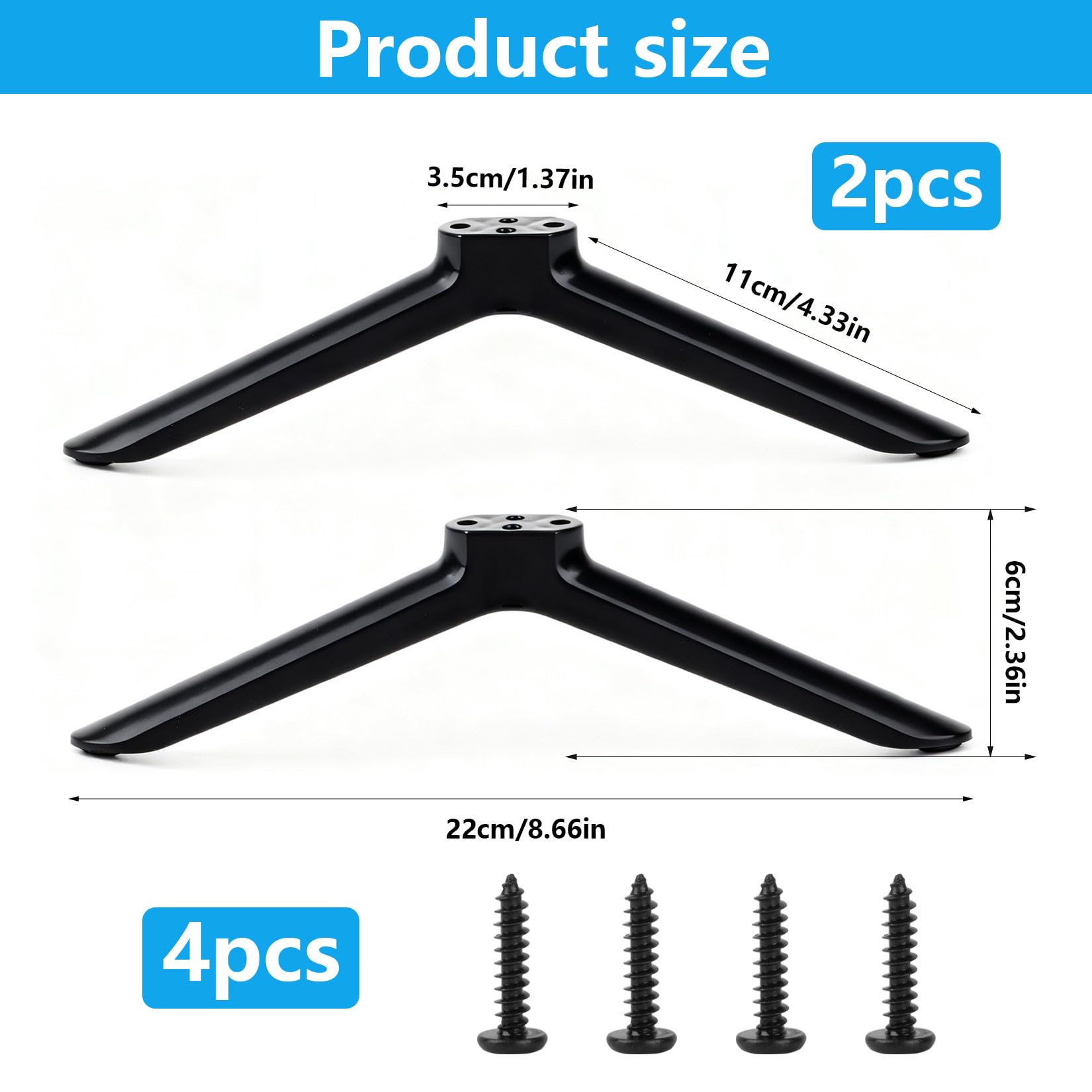 2 PcsTV Feet Replacement, Universal TV Stand Base Feet for TVs, Universal TV Base Legs Stands for Most 24 32 40 49 50 55 Inch Flat Screens, Supports LCD/LED/OLED TVs(Black), with Screws - 3