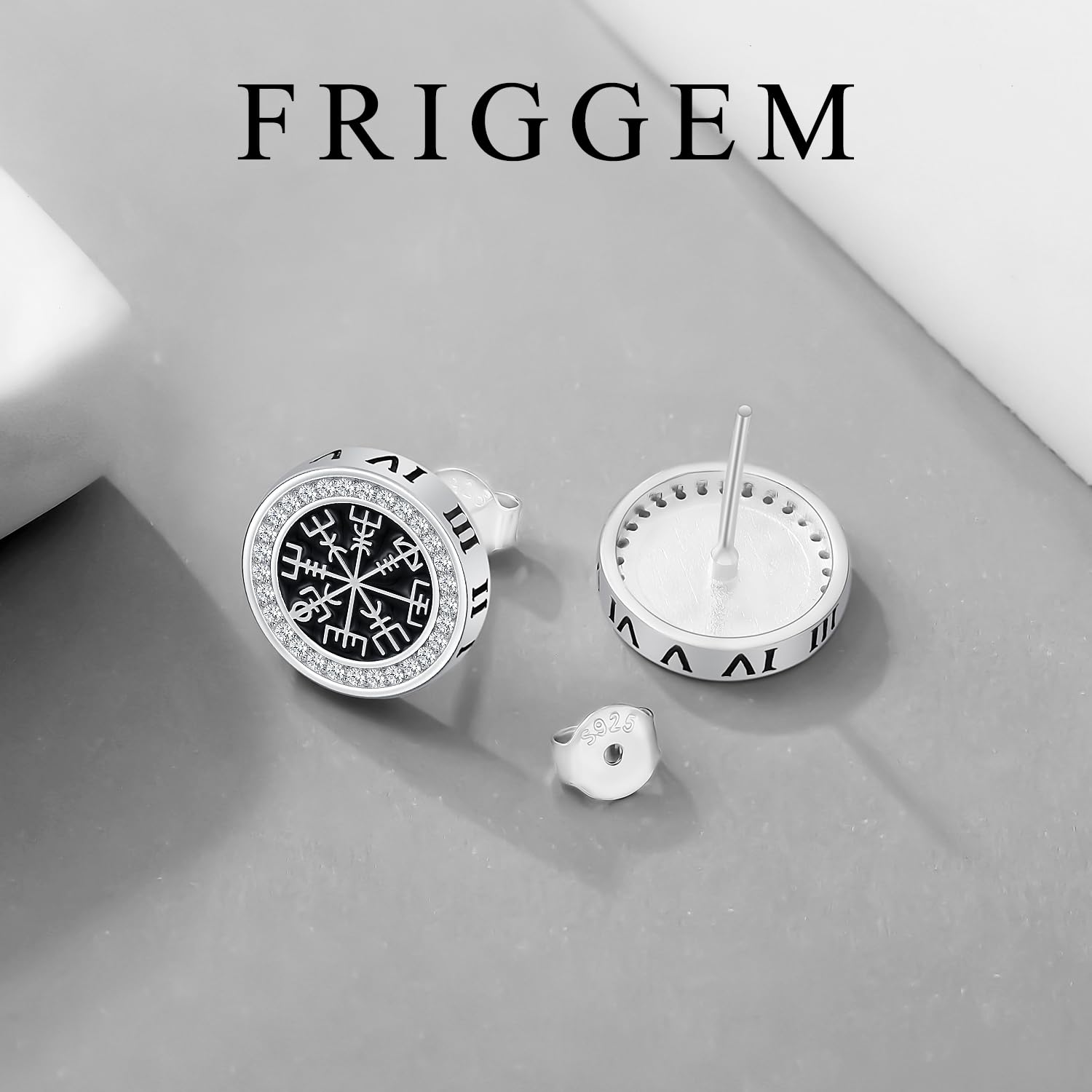 Wikinger Ohrringe Herren, S925 Silber Ohrstecker Herren,Viking Rune Ohrringe Hypoallergen Schwarze Punk Gothic Ohrstecker Schwarzer Schmuck Geschenke für Damen Männer