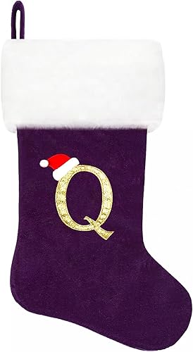 Miniatura 82 de Medias de Navidad con monograma de terciopelo rojo de 20 pulgadas con puño de felpa súper suave blanca, medias de Navidad bordadas personalizadas