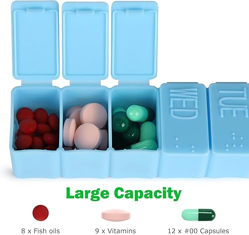 Miniatura 4 de Paquete de 2 pastilleros semanales, pastilleros para 7 días, pastilleros diarios para viajes, pastilleros, pastilleros, pastilleros, 7 días,