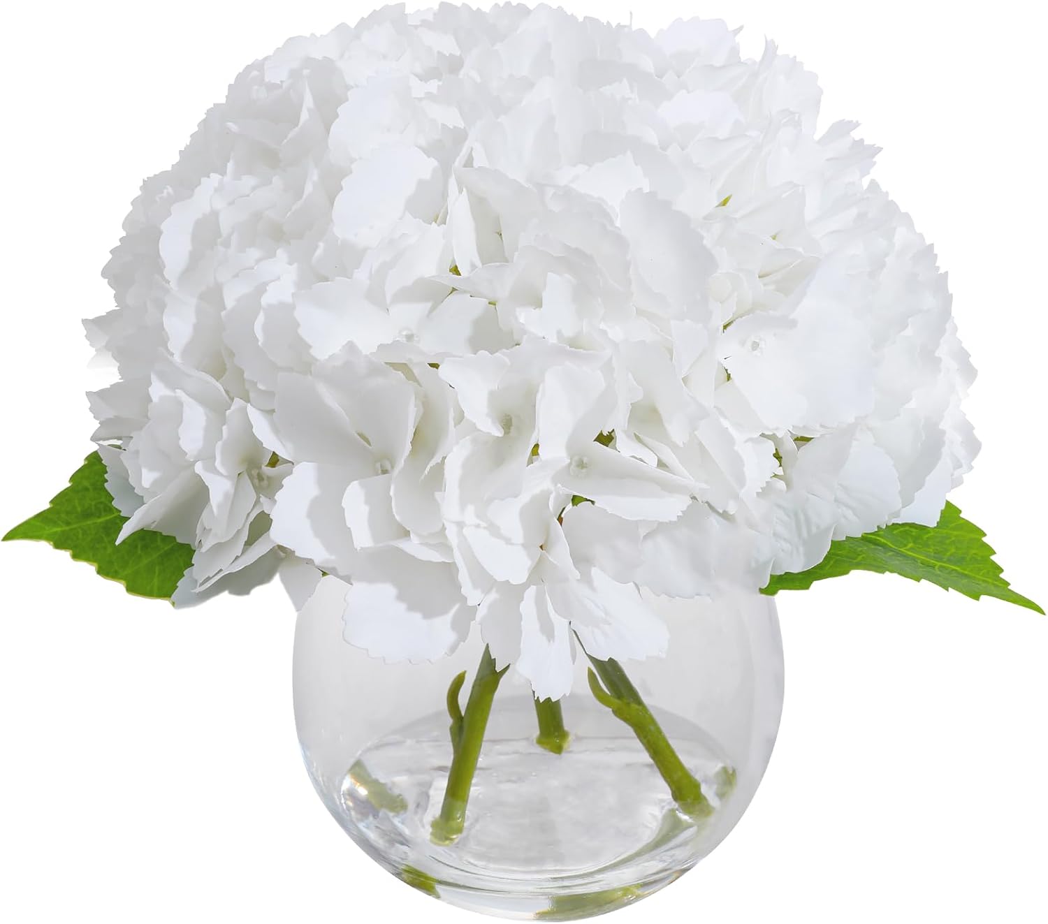 White Hydrangea Artificial Flowers with Vase Faux Hydrangea Flowers Real Touch Flowers with Faux Water for Home Decor Table Centerpieces