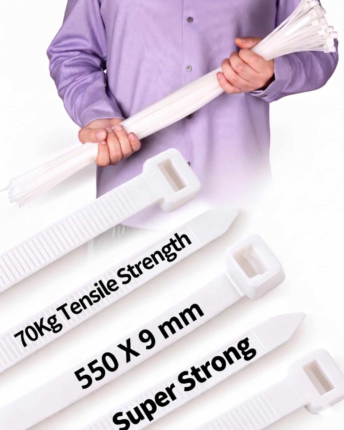 Shungran White 50 Pcs Long Heavy Duty Cable Ties ,550Mm X 9Mm With 80 Kgs Ultra Strong Tensile Strength, Large Uv Resistant Extra Long Cable Zip Ties Wraps For Hvac Outdoor Construction