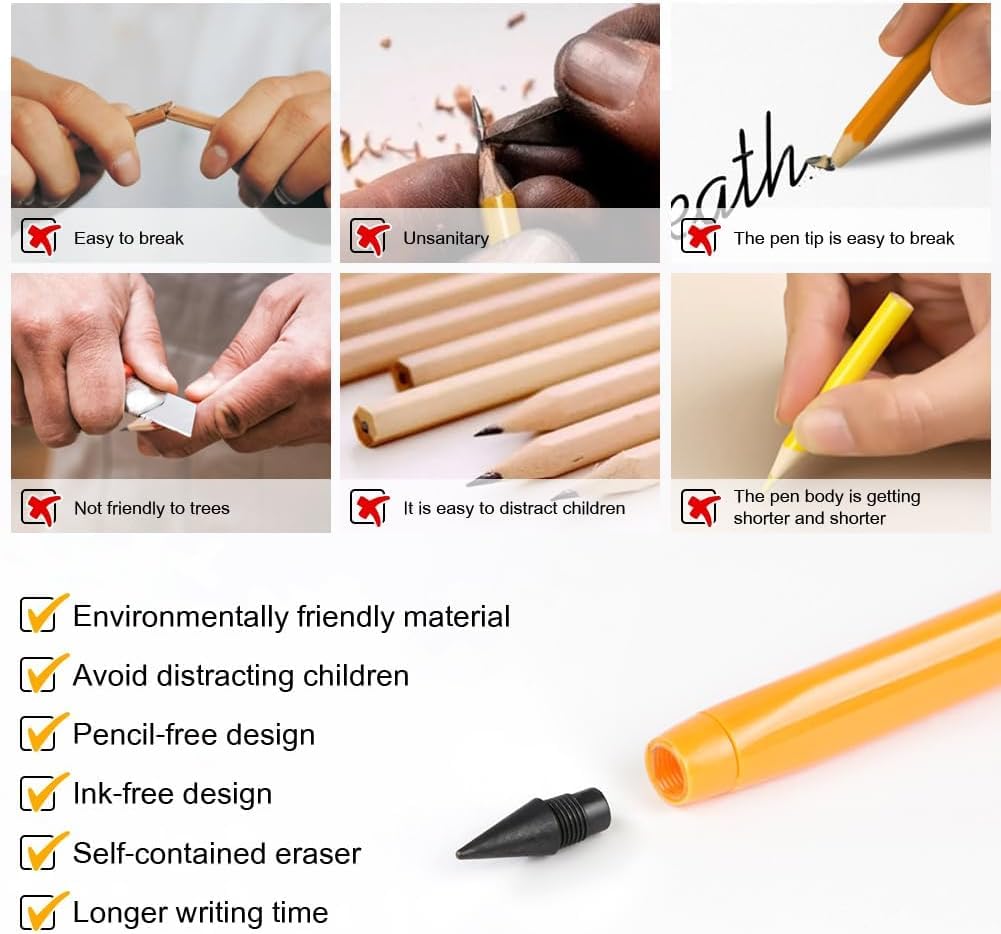 Vicloon Everlasting Inkless Pencils, 7pcs Replaceable Nib Pencil Set including White Eraser for Kids Adults, Home, Office - Image 3