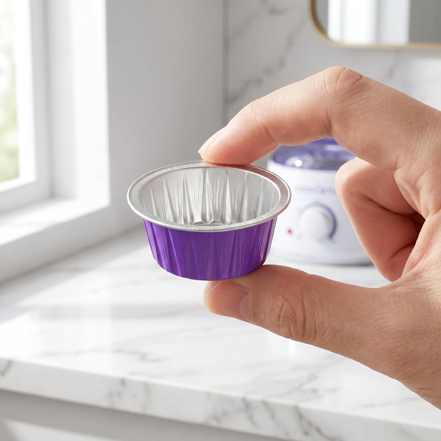 KALLORY 8Pcs Aluminum Foil Wax Melting Bowls Small Purple Wax Containers Hair Removal Tool Supplies for Salon and Personal Use