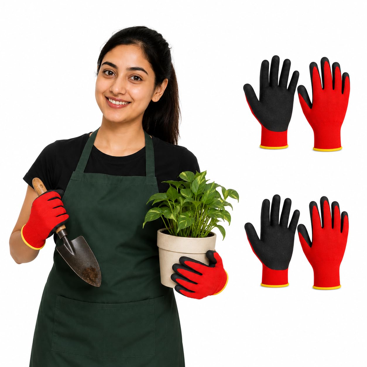 Garden Gloves for Gardening activity Nitrile Polyester Soil Care, Red and Black - Pack of 2 Pairs-image-35
