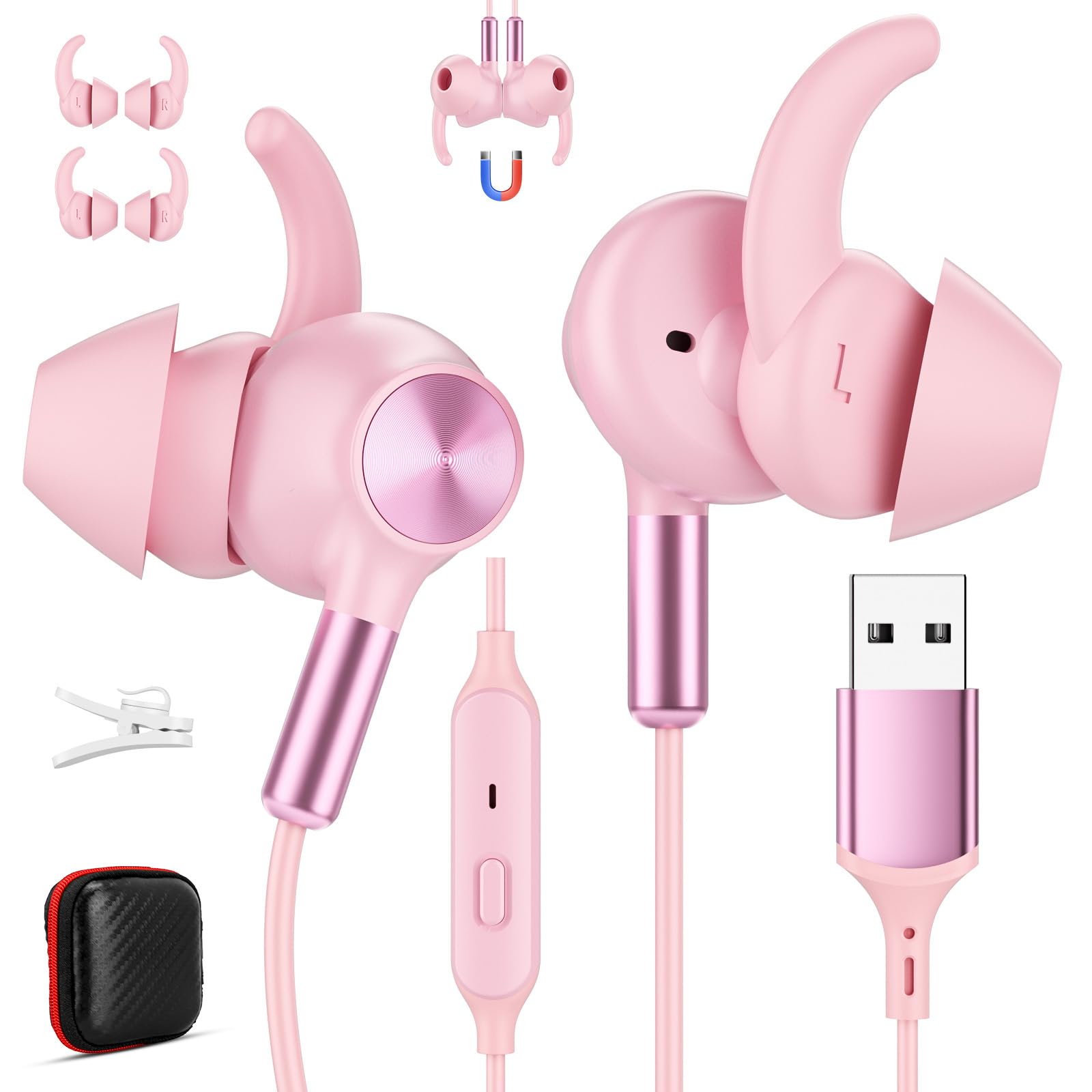 USB A Earbuds for Chromebook Laptop PC for Dell/HP Wired Headphones Pink | USB Headset with Microphone 7.5FT Computer Earphones for Google Meet School Students Online Class Zoom for Acer for Lenovo-picture-25