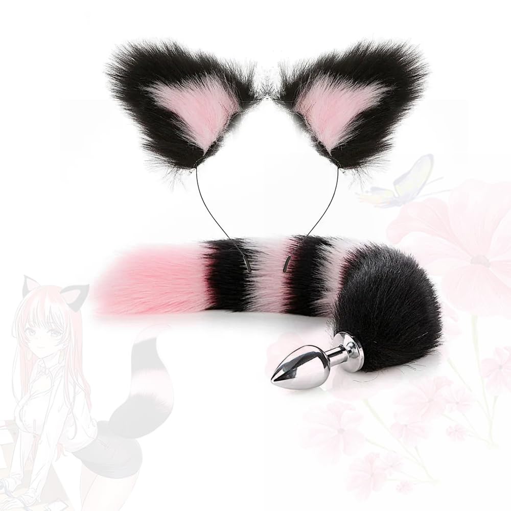 Divertente coda di volpe Dress Up Set nero e rosa (Set di 2) per il gioco di coppia