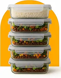 Kit 5 Potes de Vidro Herméticos Retangulares 640ml Tampa com Vedação de Silicone Potes para Marmita, Freezer, Micro-ondas e Lava-louças