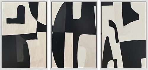 Miniatura 66 de SIGNLEADER Lienzo enmarcado para pared, juego de arte de collage de polígonos retro marrón tostado, ilustraciones con formas abstractas, arte