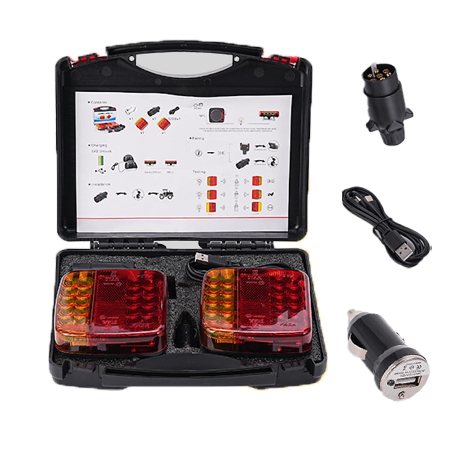 Kabellos LED Rückleuchten Anhänger mit Magnet(2 Pack),LED Magnetische Rückleuchten Wireless Magnetfuß Rücklicht mit Bremslicht/Positionslicht/Blinker,ECE,Für Anhänger,LKW,Wohnwagen Oder LKW