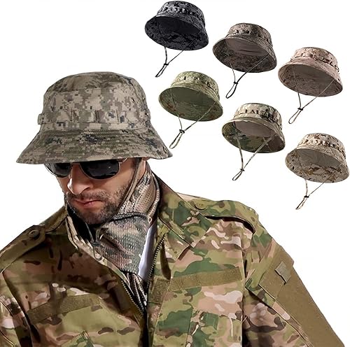 Miniatura 1 de AXBXCX Sombrero táctico del cubo del camuflaje, cordón protector ULTRAVIOLETA de la pantalla solar del casquillo de pesca respirable