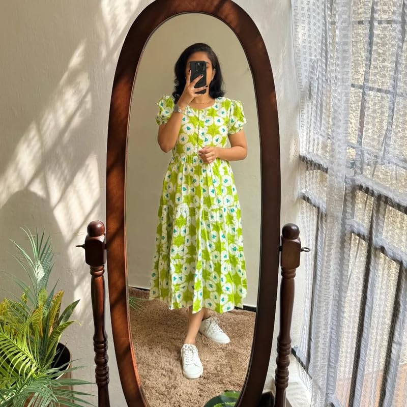 Image of Floral Midi Dress for Women - Summer Boho Dress, Lightweight & Breathable, Elegant Floral Print, Casual & Vacation Outfit, Comfortable Flowy Dress for Women