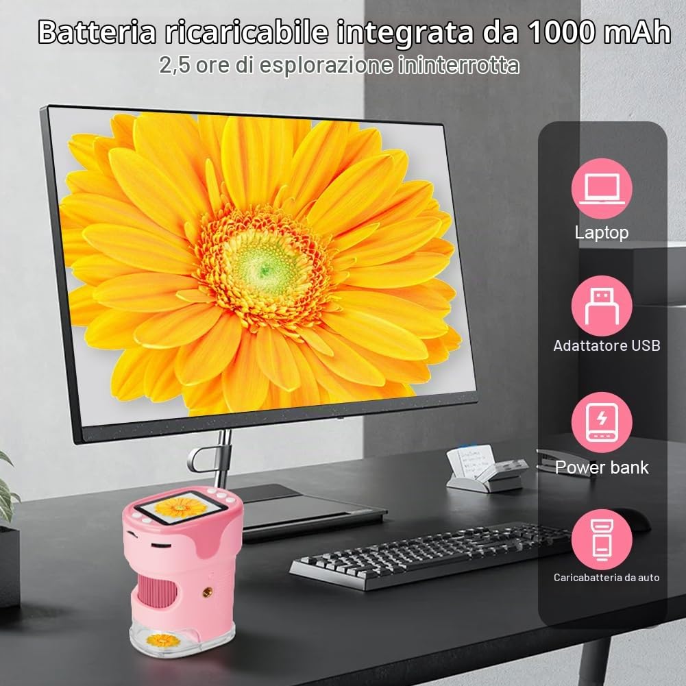 AXFEE 1000X Microscopio Portatile Bambini, Schermo 4K 2,0",Può Foto e Video