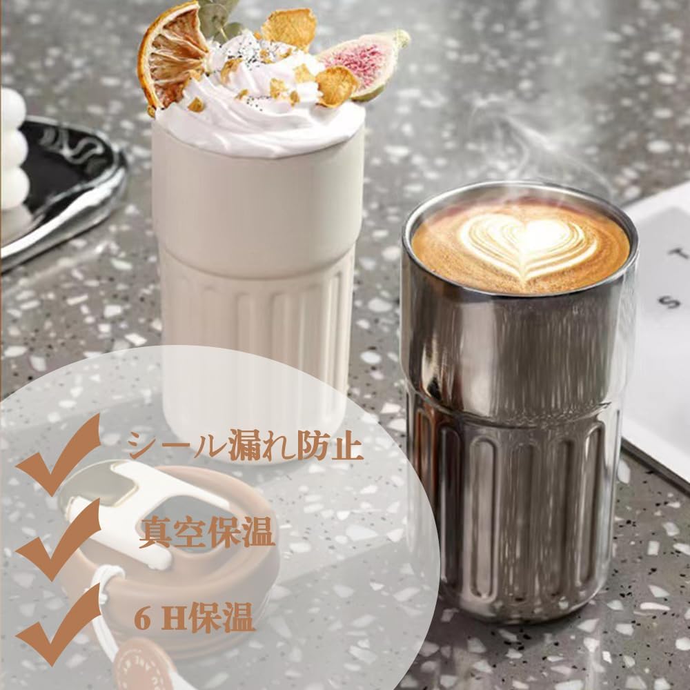 DZANNC コーヒー魔法瓶、大容量 水筒 真空断熱 タンブラー おしゃれ ステンレス 携帯 コーヒーカップ 450ML コーヒー 魔法瓶 タンブラー 蓋付き こぼれない 保温保冷タンブラー コーヒー ボトル コーヒー タンブラー 持ち運び こぼれない、温度表示付マグボトル サーモマグ ステンレス鋼のインテリジェントな魔法瓶（ブラックミラー）