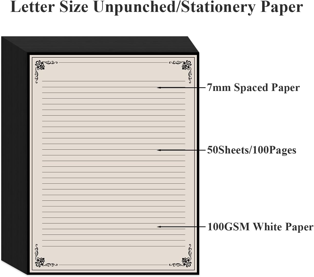 Vintage Lined Paper - 50 Sheets Stationary Paper for Writing Letters, 100gsm, Stationery for Writing Letters, Invitations, Stationery Writing Papers, 8.5'' x 11''