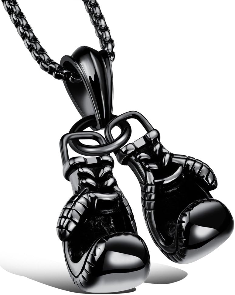 Men Punk Stainless Steel Boxing Gloves Chain Pendant Necklace