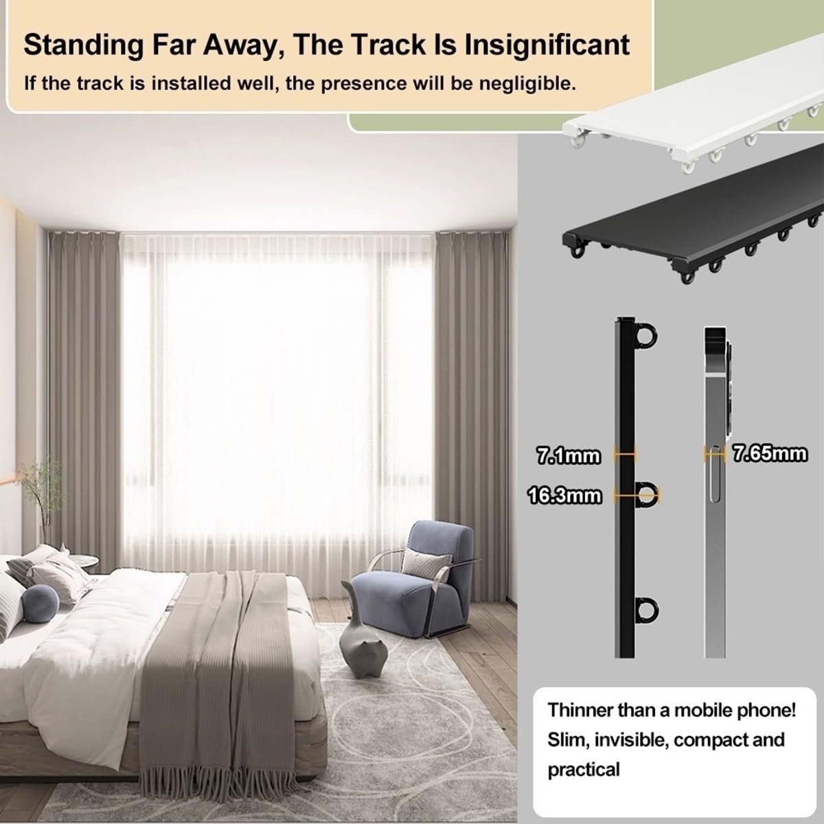 Tringle à rideaux double, rail de plafond, barre en aluminium, barre de séparation de pièce (noir, 1,7 m) – Idéal pour une décoration d'intérieur élégante et des solutions de séparation d'espace