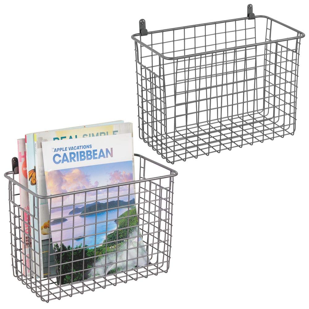 Mdesign Portable Metal Farmhouse Wall Decor Storage Organizer Basket Bin With Handles For Hanging In Entryway Mudroom Bedroom Bathroom Laundry Room Wall Mount Hooks Included 2 Pack Graphite Buy Online