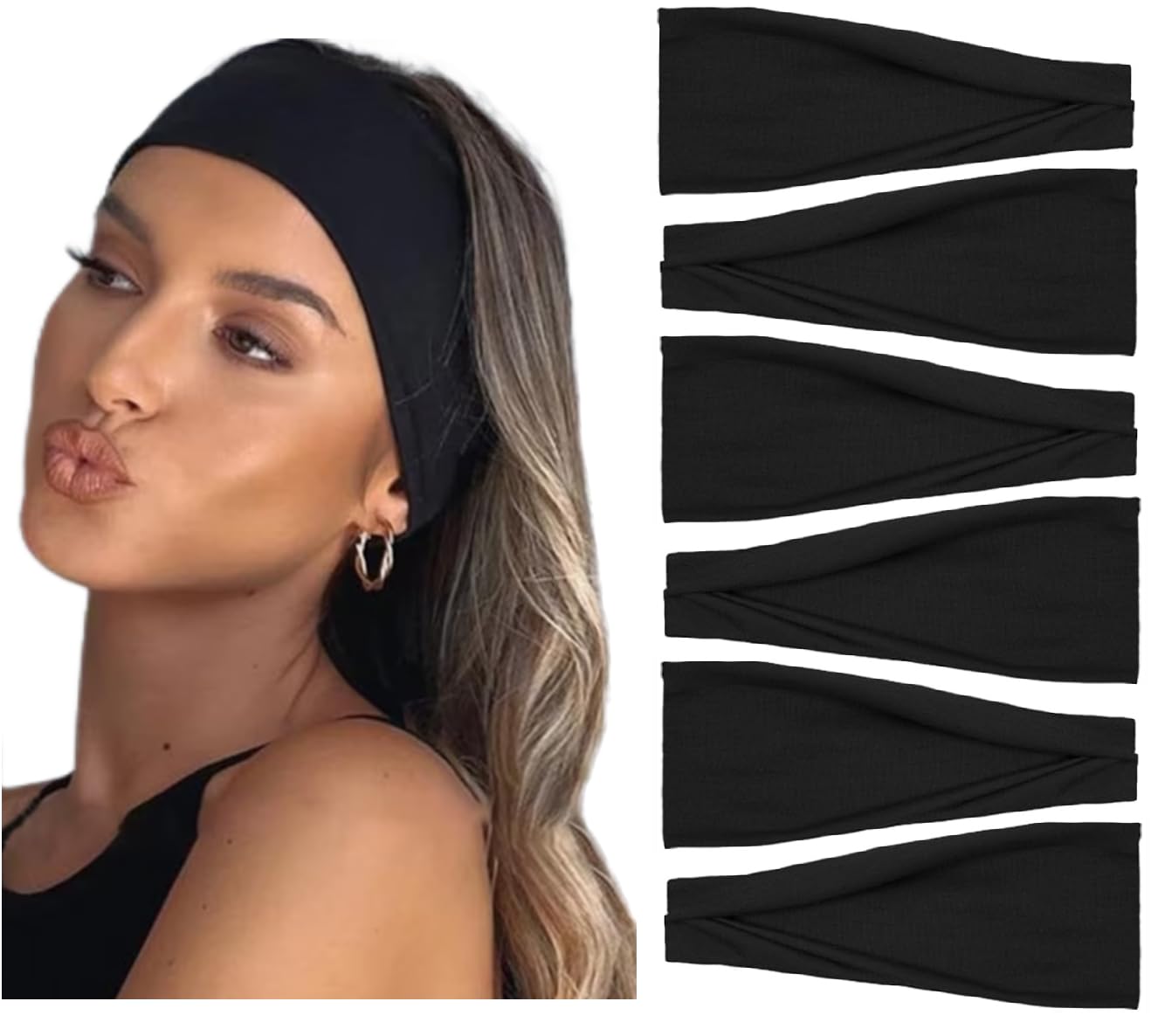 AKTVSHOW Black Headbands for Women Non-Slip Head Band for Women’s Hair Wide Thick Sweat Hair Bands, Trendy Hair Accessories for Women