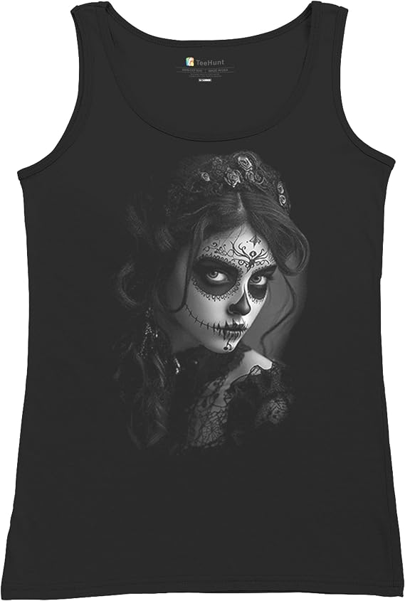 Sugar Skull Lace Women's T-Shirt Black White Day of The Dead Gothic Beauty Monochrome Dia de Los Muertos Elegant Women's Tee