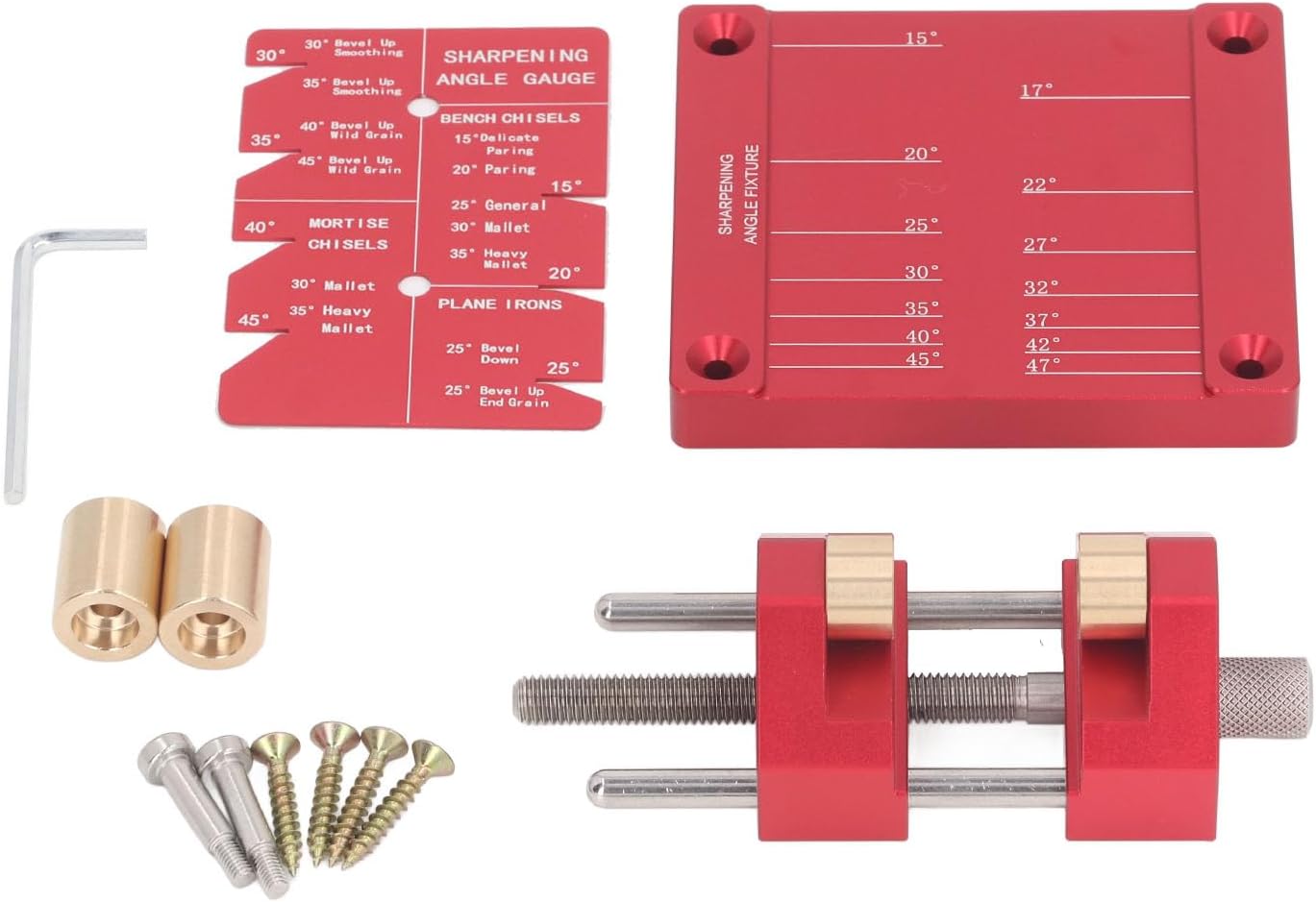 Chisel Sharpening Jig Kit Honing System for 5/32 to 3 Woodworking Chisels and Planer Blades Sharpener 15° to 45° Angle Sharpening Holder Red
