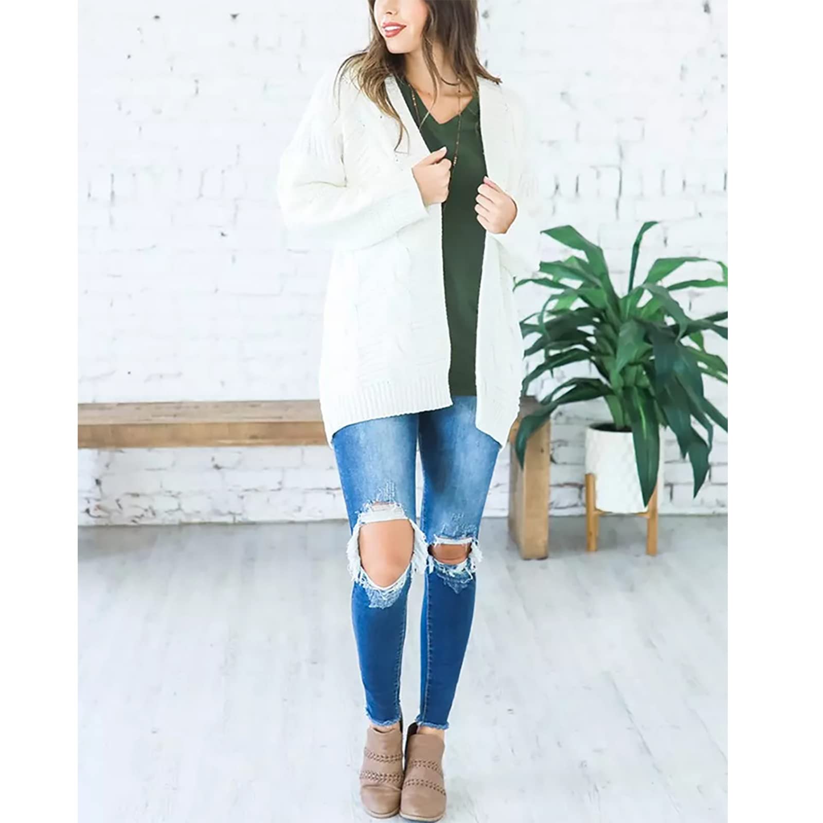 Yizc Donne Cardigan,Classico Maglia Cime Cavo Fronte Aperto Maglione Manica Lunga Informale Outwear,Colore Suolo Sciolto Cappotto