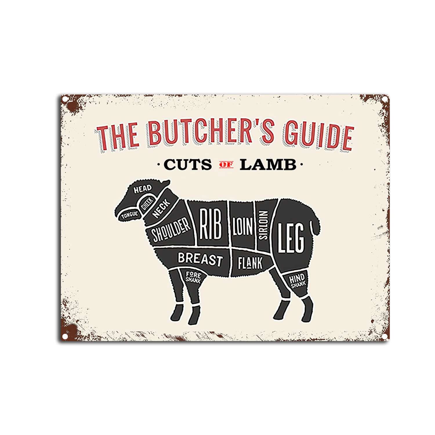 Preeklen Tin Sign 081 Vintage Butcher Guide Metal Tin Sign Cuts Of Lamb Tin Sign Retro Wall Art Sign For Home Kitchen Restaurant Bar Wall Decor 8X12inch-Tin Sign