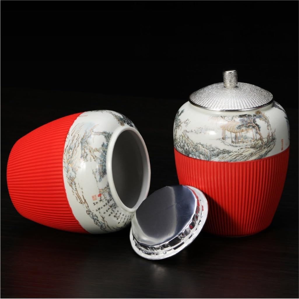SONGCHAO Sugar Jar Loose Tea Cans Ceramic Sealed Cans Large Retro Household Portable Red and Green Tea Cans Kitchen Food Storage Cans Tea Canister (Color : C)