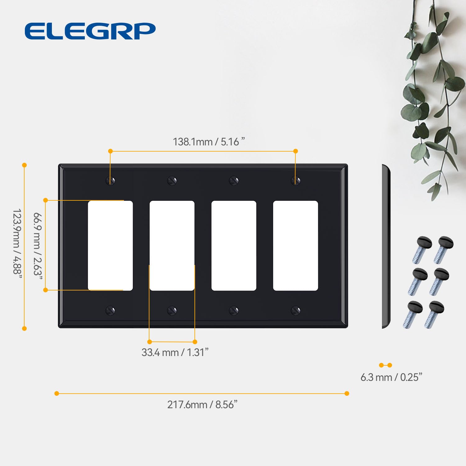 ELEGRP 4-Gang Decorative Wall Plates, Mid-Size 4.88