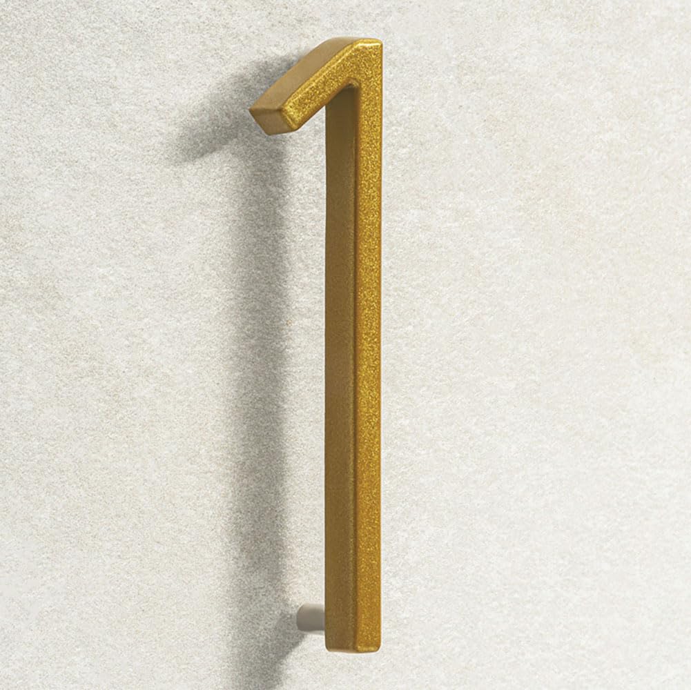 House Signs Direct | Modern Floating 3D Gold Metal House Numbers 5 Inch | Stylish Front Door Numbers with Waterproof Zinc Alloy Finish | Easy Install Door Number Sign for Wall or Gate - Number 1