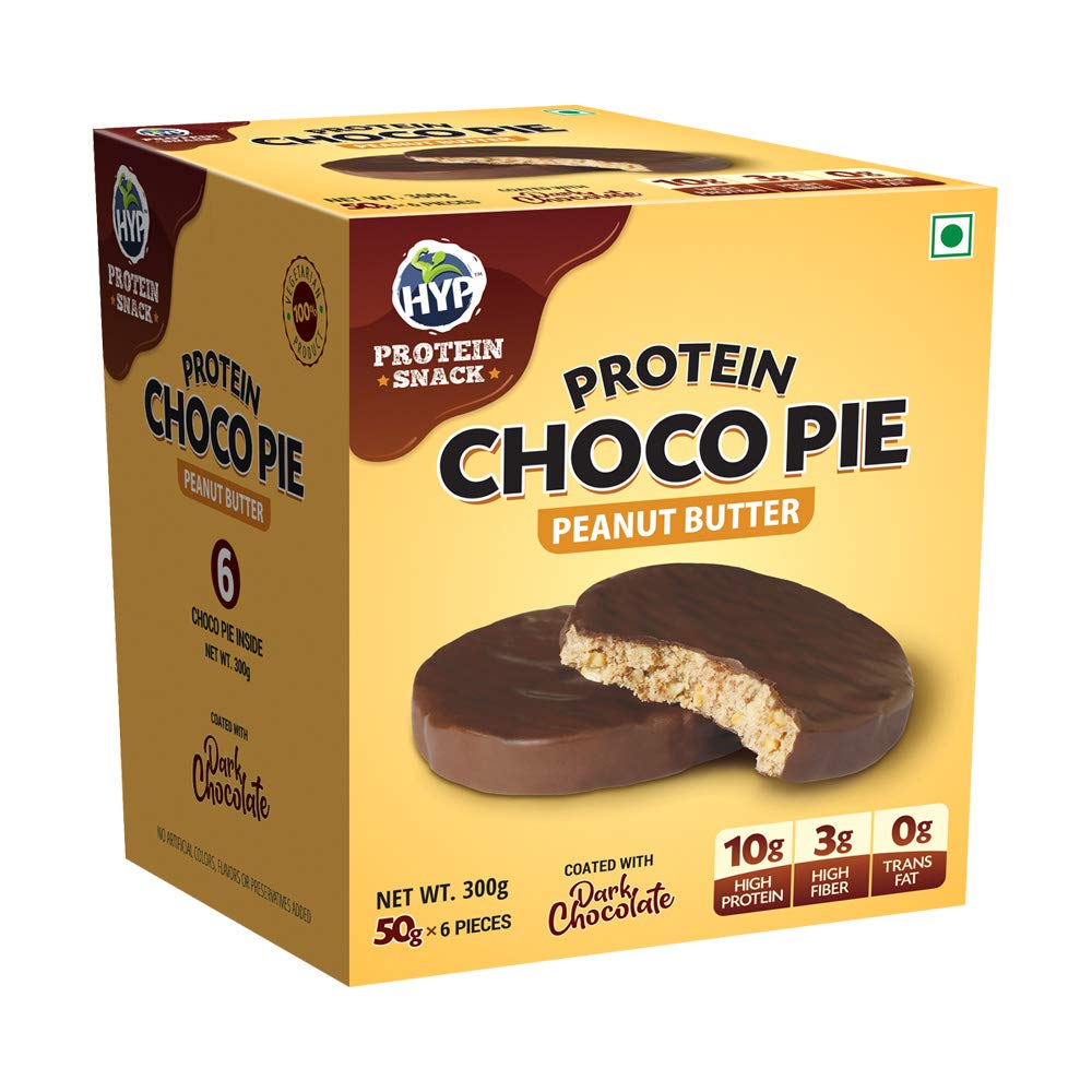 HYP - Protein Choco Pie, Peanut Butter (6x50g) | 10g Protein per Choco Pie | Contains Milk Protein | Includes Peanut Butter and Oats | High Protein Snacks with Dark Chocolate Coating