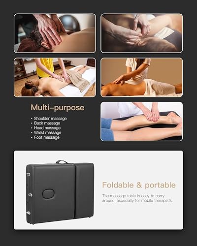 Miniatura 6 de FDW Cama de masaje portátil de 28 pulgadas de ancho, cama de pestañas 3 mesas de spa plegables de altura ajustable plegable con colgador de toalla,