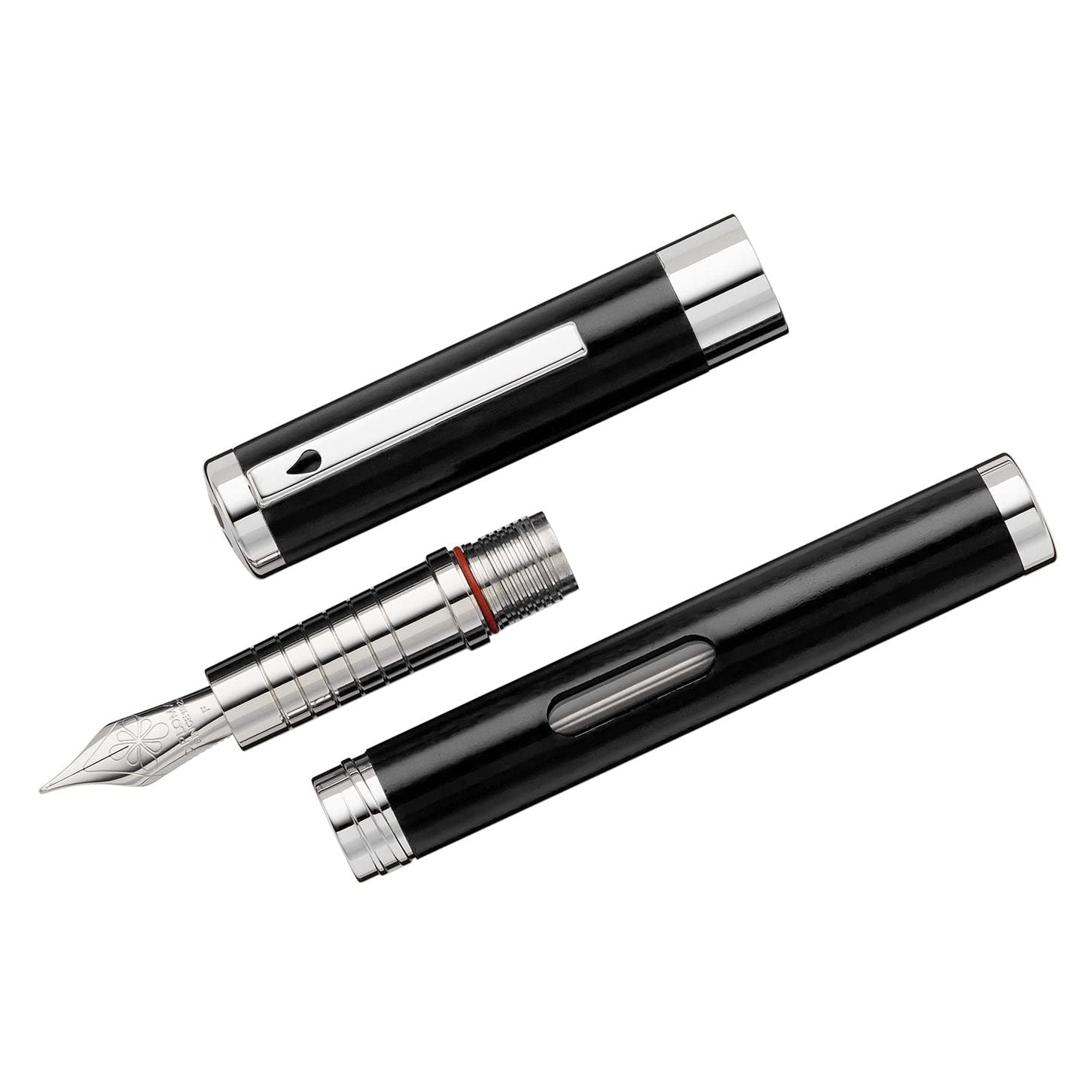 DIPLOMAT NEXUS Füllhalter Edelstahlfeder mit Tintenglas Schwarz/Federstärken: B/Füllfederhalter/Handgefertigt/mit Geschenkbox/Füllhalter Füller Fountain Pen/Farbe: Schwarz/Chrom, 1 Stück (1er Pack)