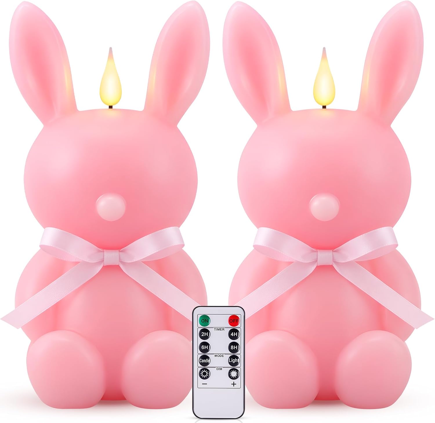 Baquler Easter Bunny Flameless Candle 4.2 x 8 Inch Battery Operated Candles with Remote Real Wax Cute Rabbit Shape Candle with Bow Flickering for Gift Home Party Decor(2 Pcs,Pink) - Image 8