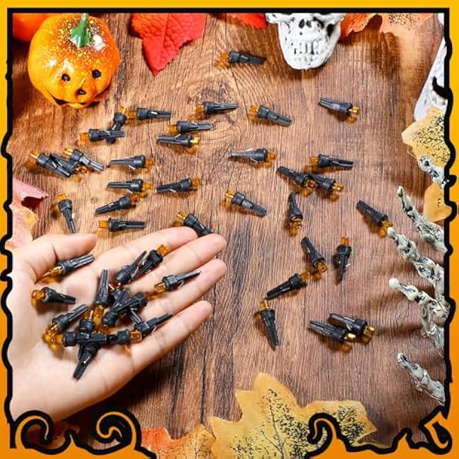 Honoson 120 Count 5 mm LED Halloween Replacement Bulbs Bulk Wide Angle Christmas Light Xmas Tree String Replacement Festival Light Decoration (Black Base with Orange Colors Bulb)