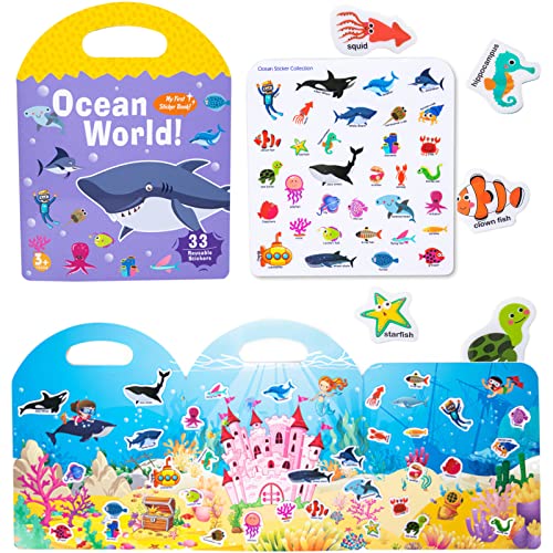 Image of Jelly Reusable Sticker Books, Portable Travel Toys Sticker Activity Book for Kids 3+ Year Old Girls Boys (Ocean)