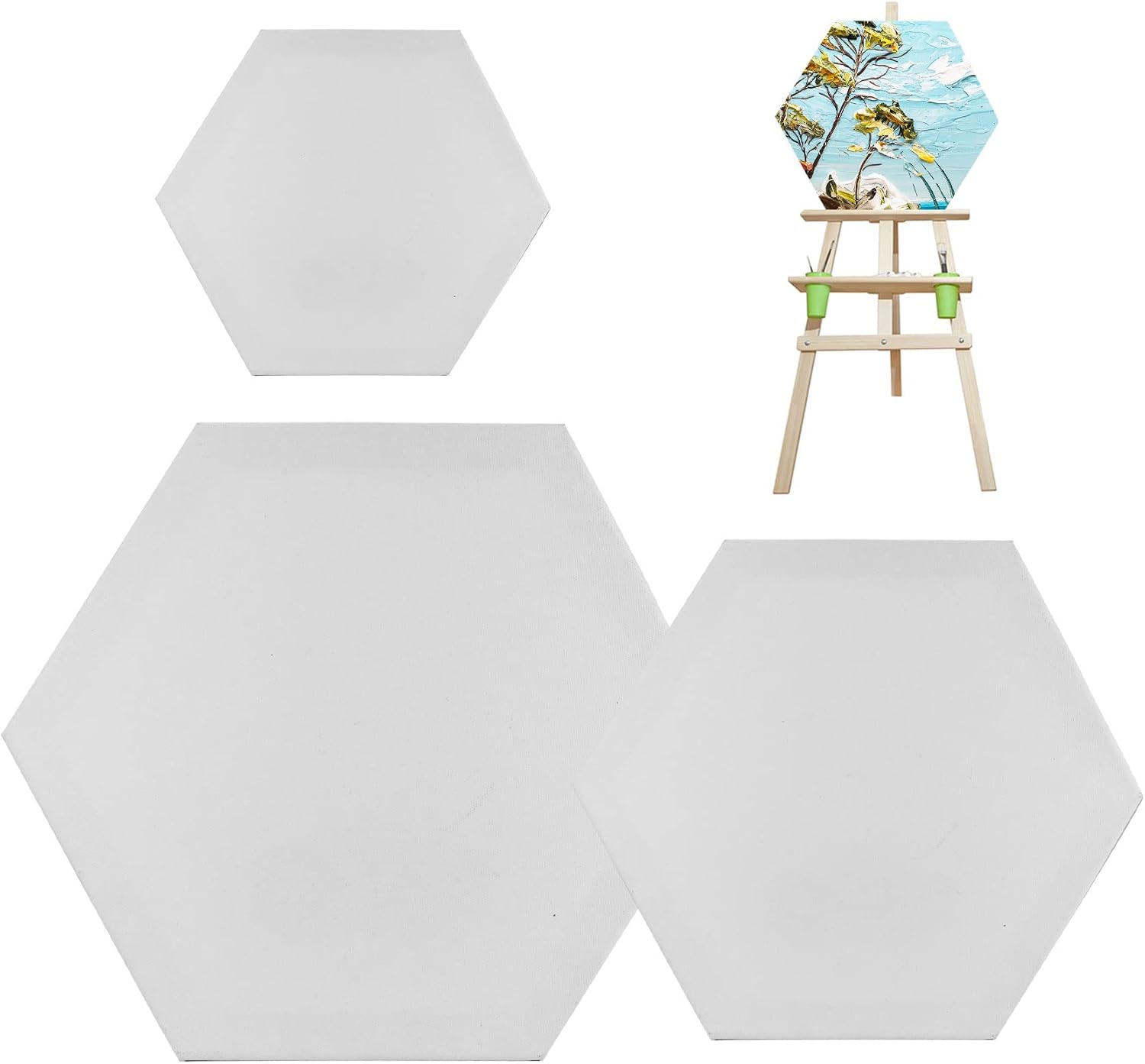 Hexagon Stretched Blank Canvas for Painting White Canvas Boards with Frame Set of 3 (8/6/4in) Canvases, Painting Supplies Art Board Paint Canvas Panels DIY Gift for Kids Adults Artist Hobby Painters