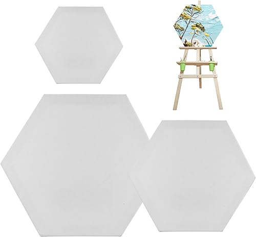 Lienzo hexagonal en blanco estirado para pintar tableros de lienzo blanco con marco, juego de 3 lienzos (864 pulgadas), suministros de pintura,