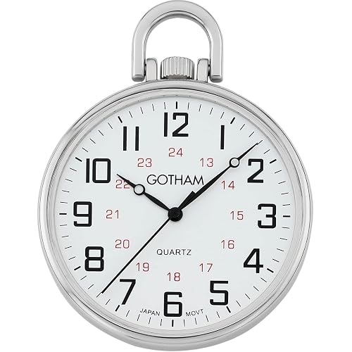 Men's Silver-Tone Ultra Thin Railroad Open Face Quartz Pocket Watch