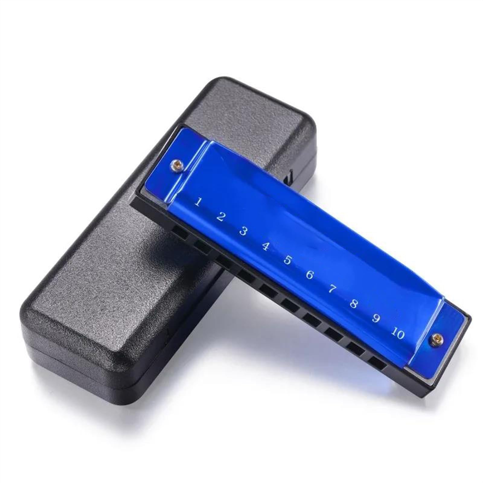 Strumento armonica blues a 10 fori con chiave C con custodia adatta per i principianti Armonica Per Principianti (Color : Blue)