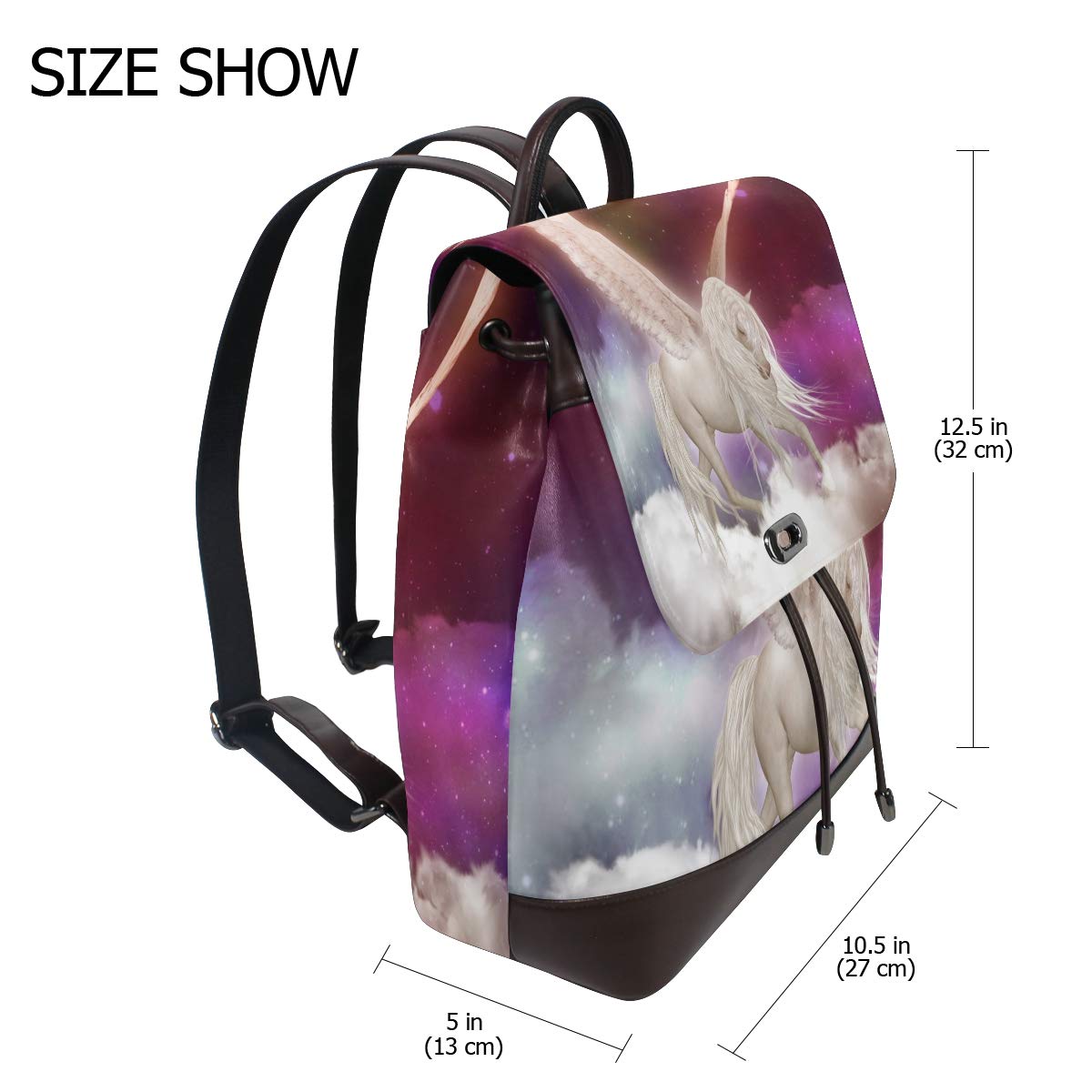 Montoj Angel-Reisetasche mit langem Haarmuster, Leder, Campus-Rucksack